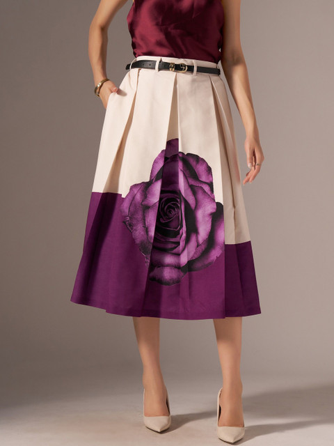 AASK Printed Pure Cotton Midi Flared Skirts