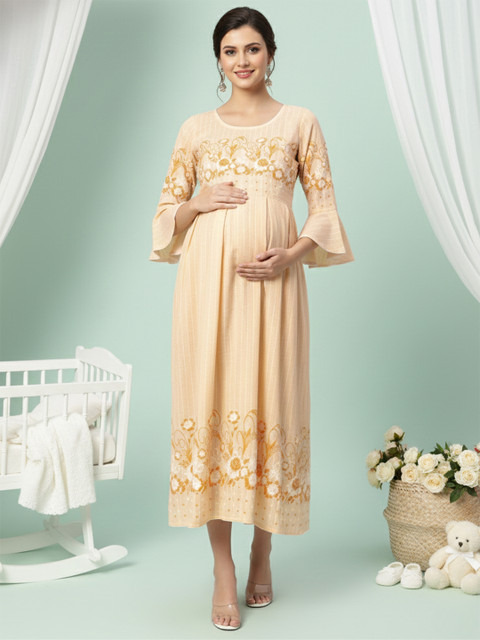 True Shape Printed Feeding Anarkali Dress with Nursing Zips in Cotton Blend Fabric