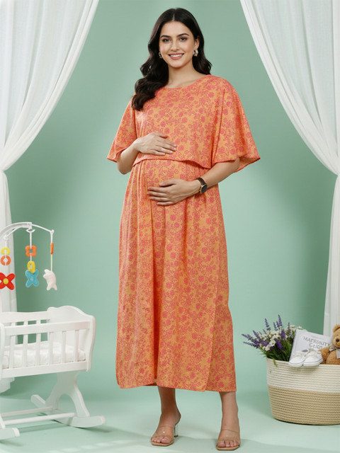 DUMMY SHAPE Women Ethnic Motifs Printed Maternity Maxi Dress