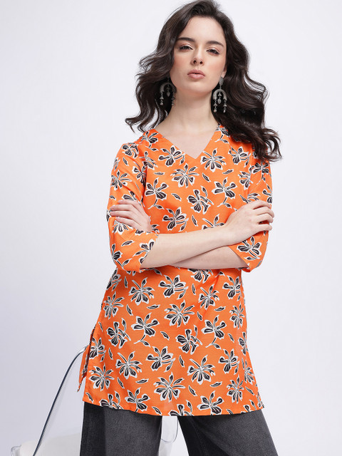 Anouk Rustic Floral Printed V-Neck Straight Kurti