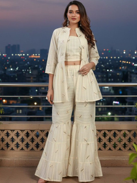 BAMSOM WEAR Ethnic Blouse, Sharara & Jacket Set