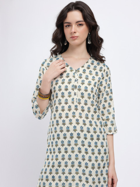 Anouk Rustic Floral Printed V-Neck Straight Kurta