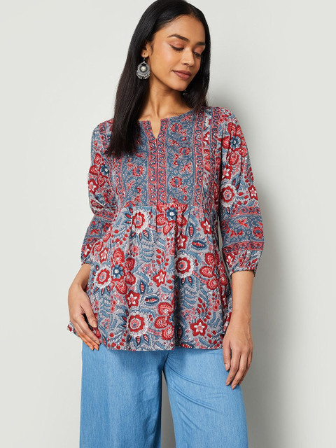 Melange by Lifestyle Floral Print Ethnic Cotton Top