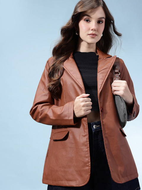 glitchez Faux Leather Single Breasted Oversized Overcoat