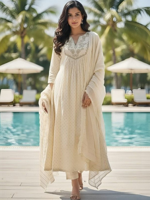 DSK STUDIO Women Ethnic Motifs Printed Empire Kurta with Trousers & With Dupatta