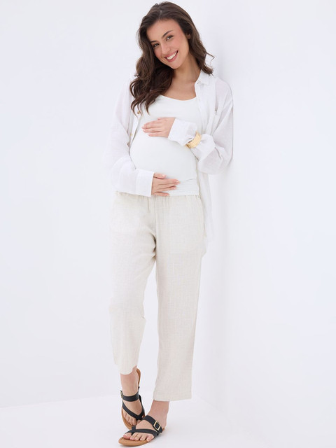 MomToBe Women Relaxed Low-Rise Maternity Pleated Trousers