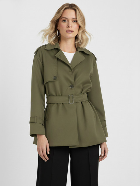 French Connection Notched Lapel Collar Single-Breasted Belted Trench Coat