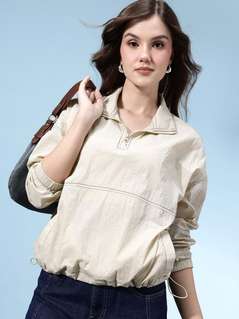 glitchez Contrast Stitch Half Zipper Tailored Jacket