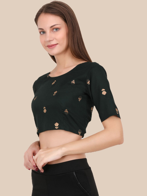 UNFAKENOW Embellished Embroidered Cotton Crop Top