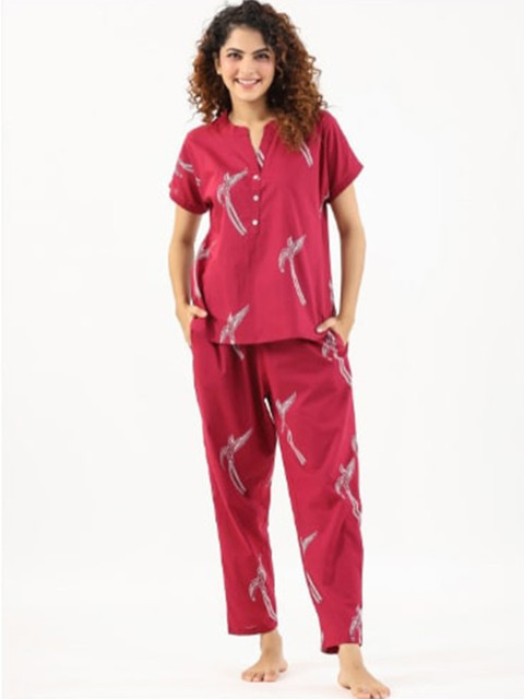 Subh LAXMI Mandarin Collar Printed Tunic With Printed Palazzos Co-Ords