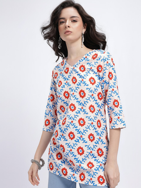 Anouk Rustic Abstract Printed V-Neck Straight Kurti