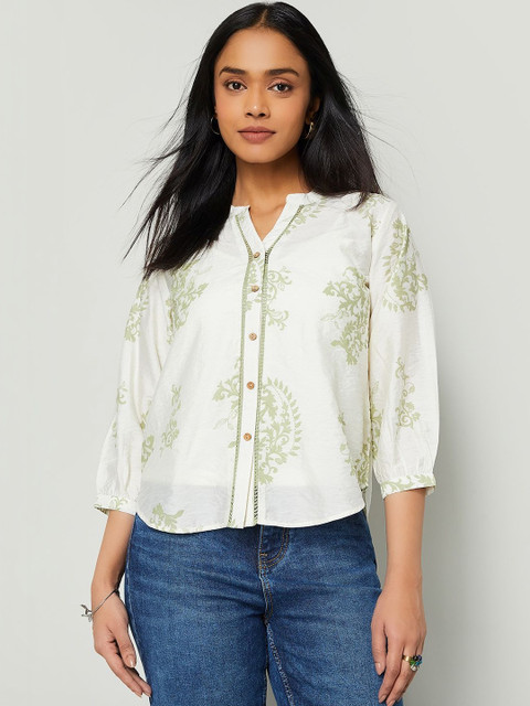 Colour Me by Melange Print Mandarin Collar Ethnic Top