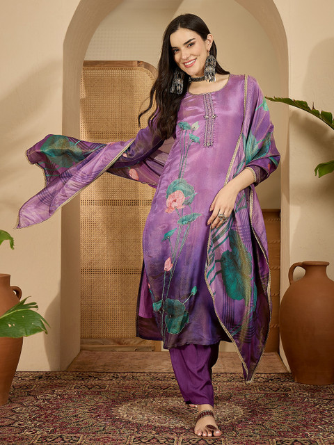 Sangria Printed Straight Kurta & Trousers With Dupatta