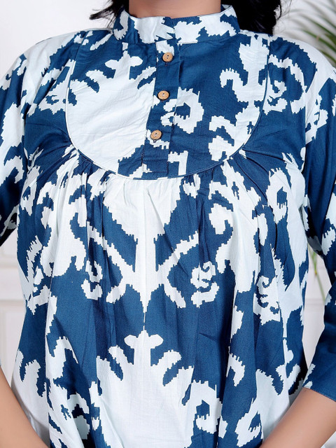 kalakasuti Print Mandarin Collar Cotton Top - Image 2