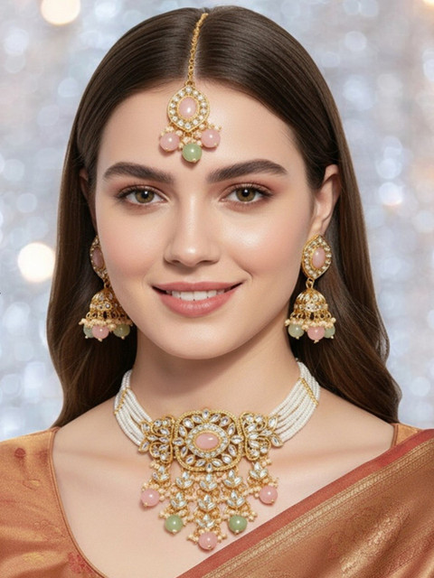 OOMPH Gold-Plated Kundan-Studded & Beaded Jewellery Set
