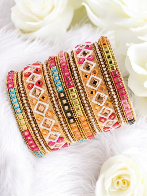 OOMPH Set Of 10 Kundan-Studded Bangles