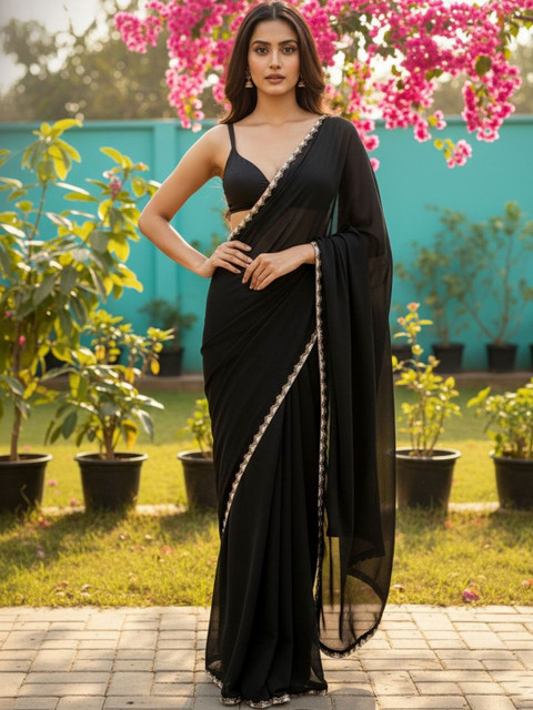 VEMEZ Beads and Stones Satin Saree