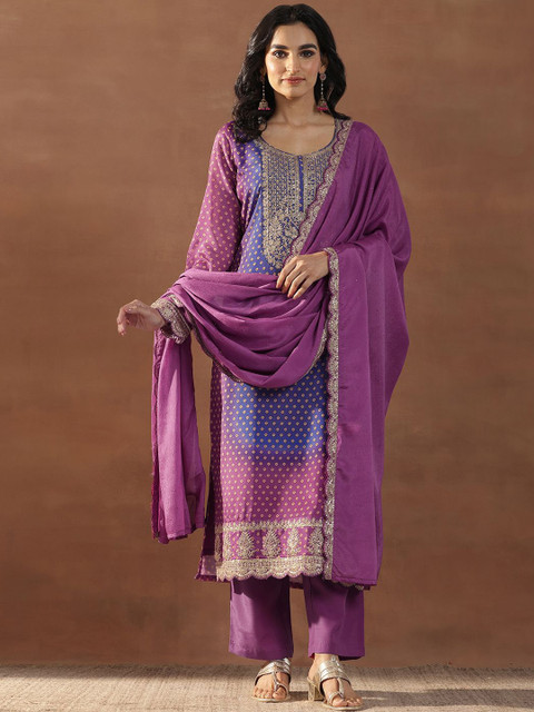 Libas Women Bandhani Printed Kurta with Trousers & Dupatta