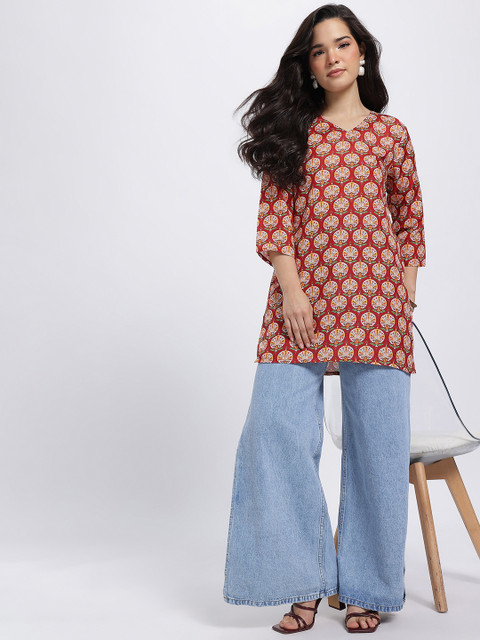 Anouk Rustic Ethnic Motifs Printed V-Neck Straight Kurti - Image 6