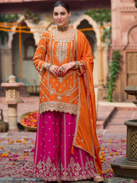 STYFLORA Women Ethnic Motifs Embroidered Kurta with Palazzos & With Dupatta