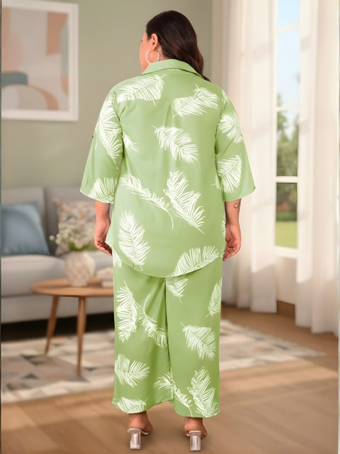 Indietoga Plus Size Printed Shirt Collar Longline Shirt With Trouser - Image 5