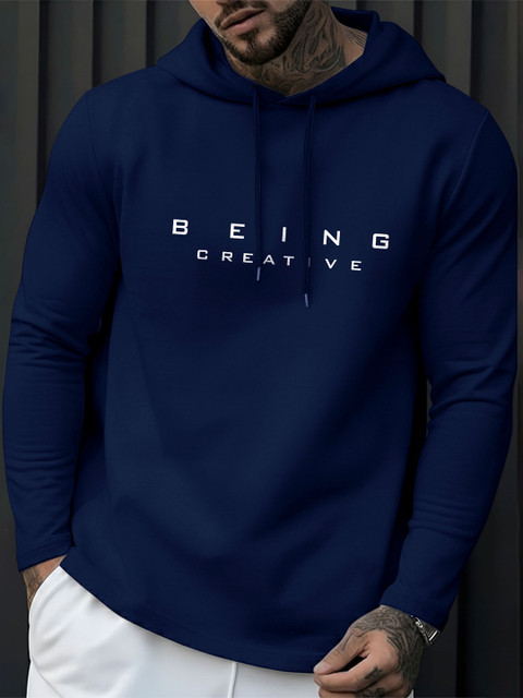 THE BEETEL HOUSE Men Typography Printed Hooded T-shirt