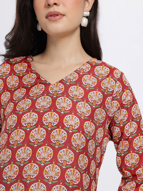 Anouk Rustic Ethnic Motifs Printed V-Neck Straight Kurti - Image 3