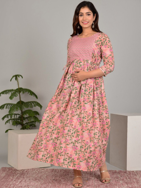 Raghav Silk Studio Women Floral Printed Sequinned Maternity Kurta