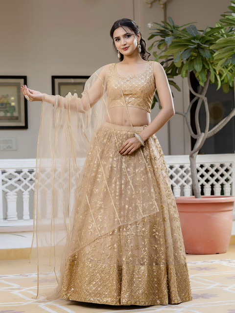 Trendmalls Embroidered Sequinned Semi-Stitched Lehenga & Unstitched Blouse With Dupatta