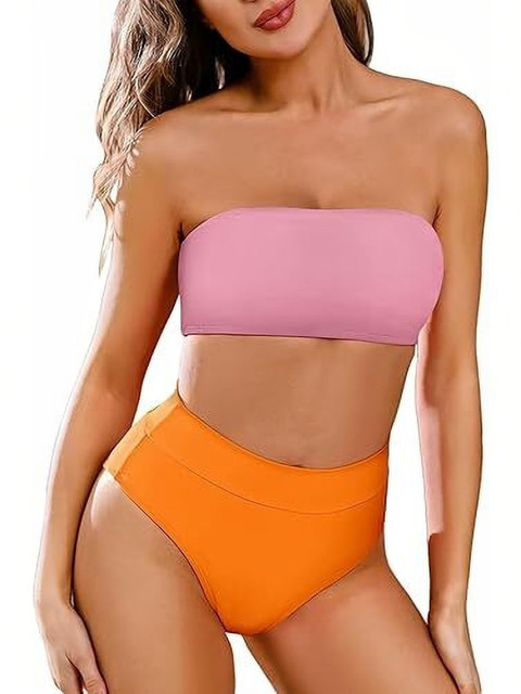 SARTHAKHUB Women Colourblocked Nylon Swim Bikini Set