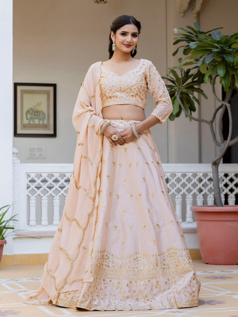 Trendmalls Embroidered Sequinned Semi-Stitched Lehenga & Unstitched Blouse With Dupatta