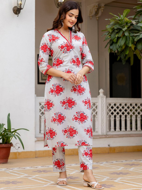 Indo Era Printed V-Neck Top & Trousers Co-Ords