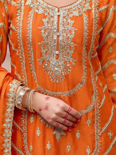 STYFLORA Women Ethnic Motifs Embroidered Kurta with Palazzos & With Dupatta - Image 4