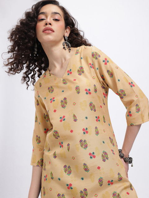 Anouk Rustic Floral Printed V-Neck Straight Kurti