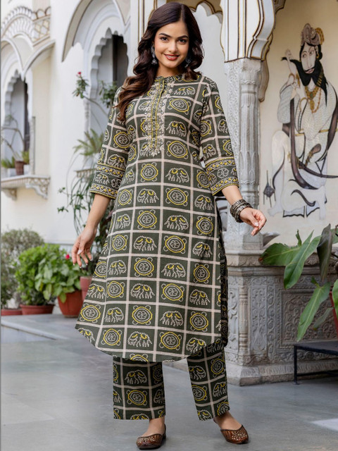 Indo Era Printed Mandarin Collar Top & Trousers Co-Ords