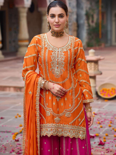 STYFLORA Women Ethnic Motifs Embroidered Kurta with Palazzos & With Dupatta - Image 3