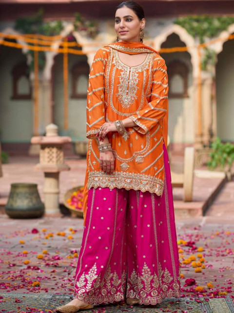STYFLORA Women Ethnic Motifs Embroidered Kurta with Palazzos & With Dupatta - Image 5