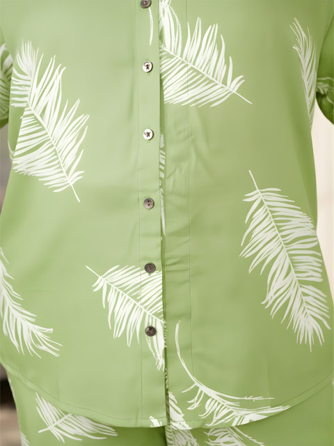 Indietoga Plus Size Printed Shirt Collar Longline Shirt With Trouser - Image 2