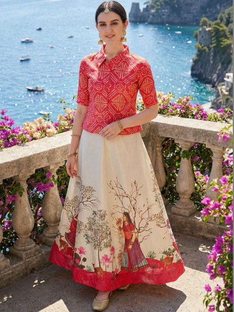 Kaizen TEXO FAB Gadhval Pichvai Print Semistitched Croptop Chaniya Choli