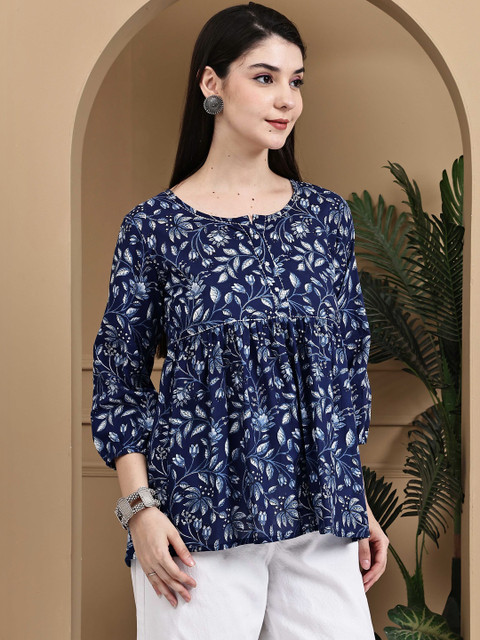 Roly Poly Floral Print Cotton Top