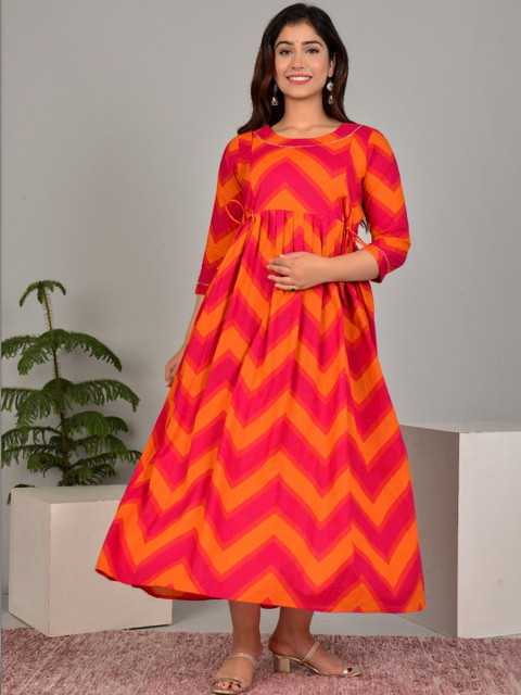 Raghav Silk Studio Women Floral Printed Thread Work Maternity Kurta