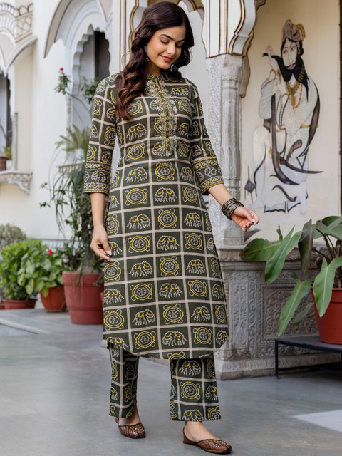 Indo Era Printed Mandarin Collar Top & Trousers Co-Ords - Image 2