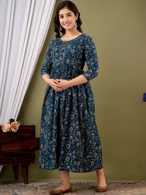 Raghav Silk Studio Women Floral Printed Mirror Work Maternity Kurta