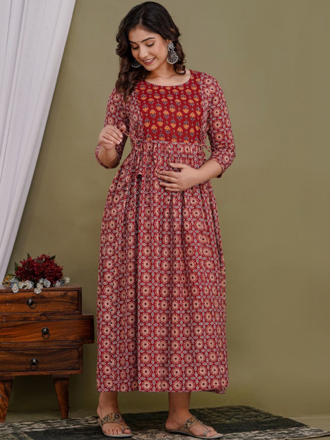 Raghav Silk Studio Women Floral Printed Thread Work Maternity Kurta