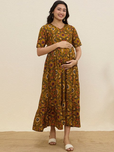 MomToBe Floral Print Maternity Fit & Flare Midi Dress