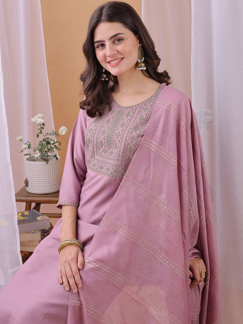 Anouk Mirage Women Ethnic Motifs Embroidered Regular Sequinned Kurta with Trousers & With Dupatta