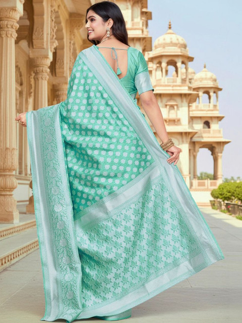 FABLAND Woven Design Zari Silk Blend Kanjeevaram Saree - Image 4