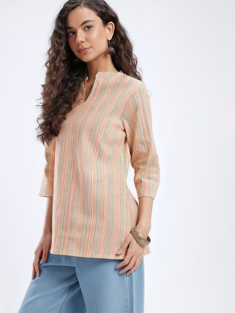 Anouk Rustic Mandarin Collar Striped Straight Kurti - Image 3