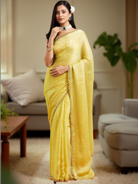 VEMEZ Embroidered Silk Blend Mysore Silk Saree