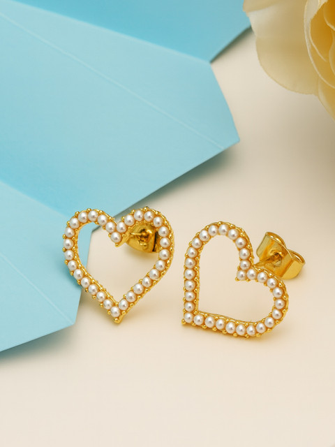 DressBerry 18kt Gold Plated Pearl Heart Stud Earring